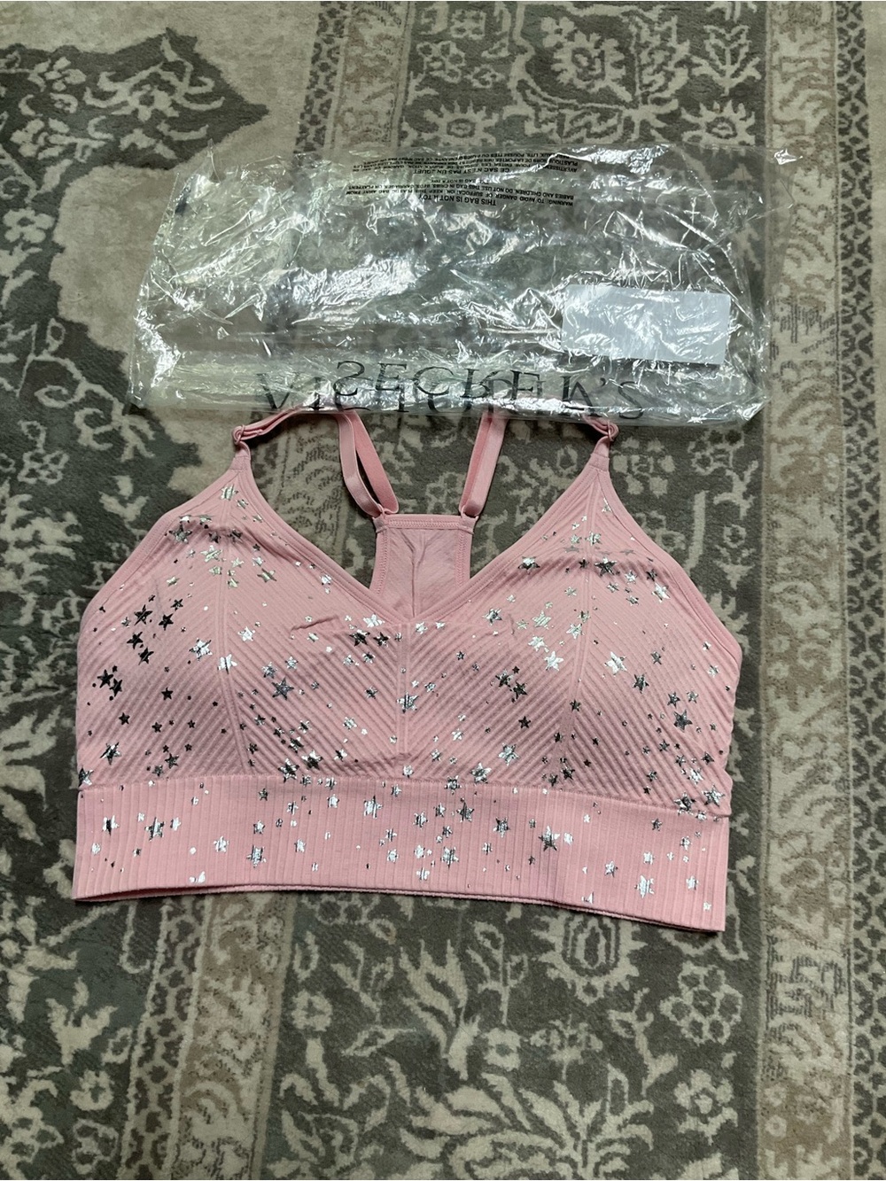 PINK Victoria's Secret Pink Star-Print Ribbed Sports Bra Small NWT